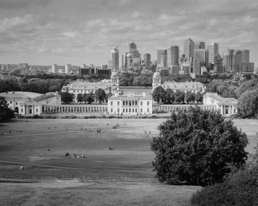The view from Greenwich Park, Queen's House, Canary Wharf skyline