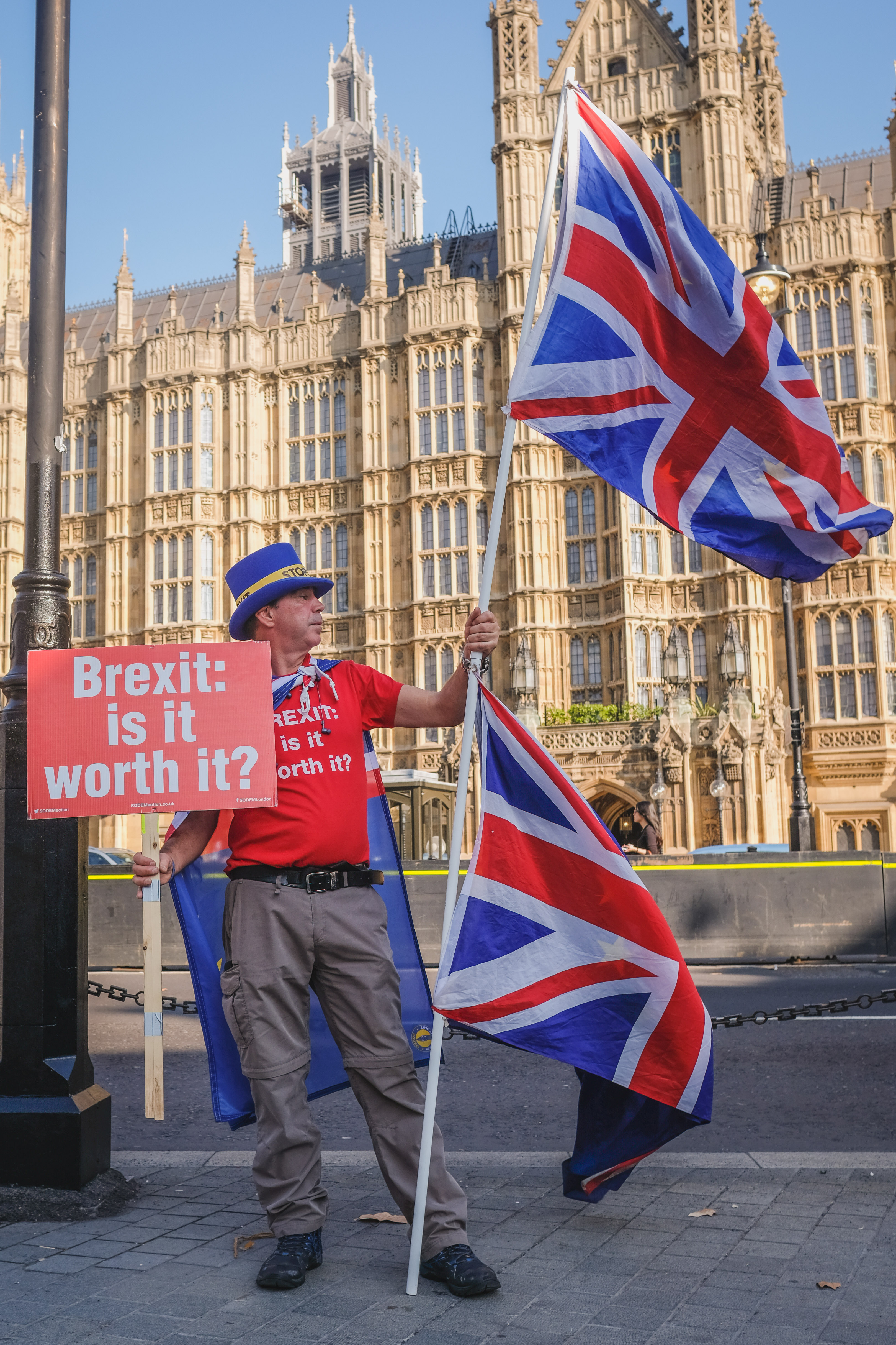 Anti-Brexit Campaigner outside the Houses of Parliament